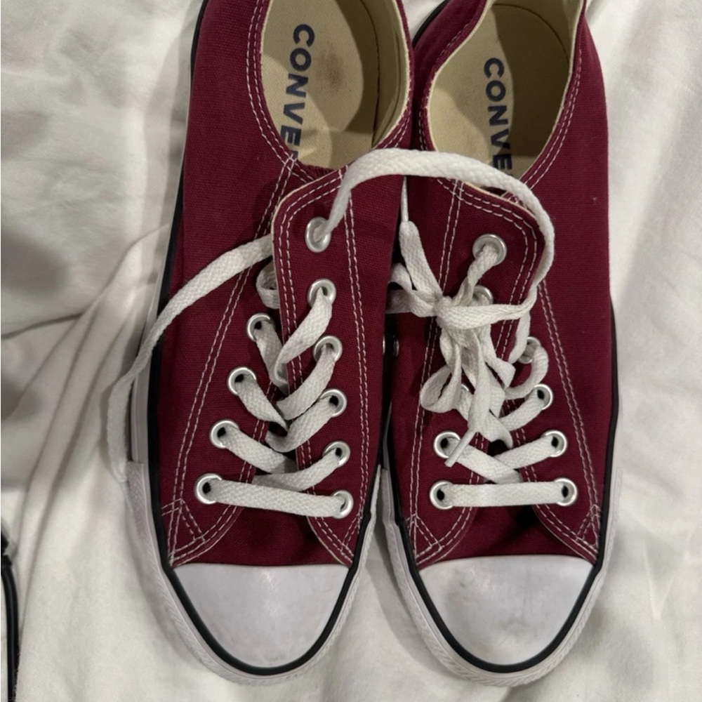 Converse Maroon Canvas Shoes with White Accents